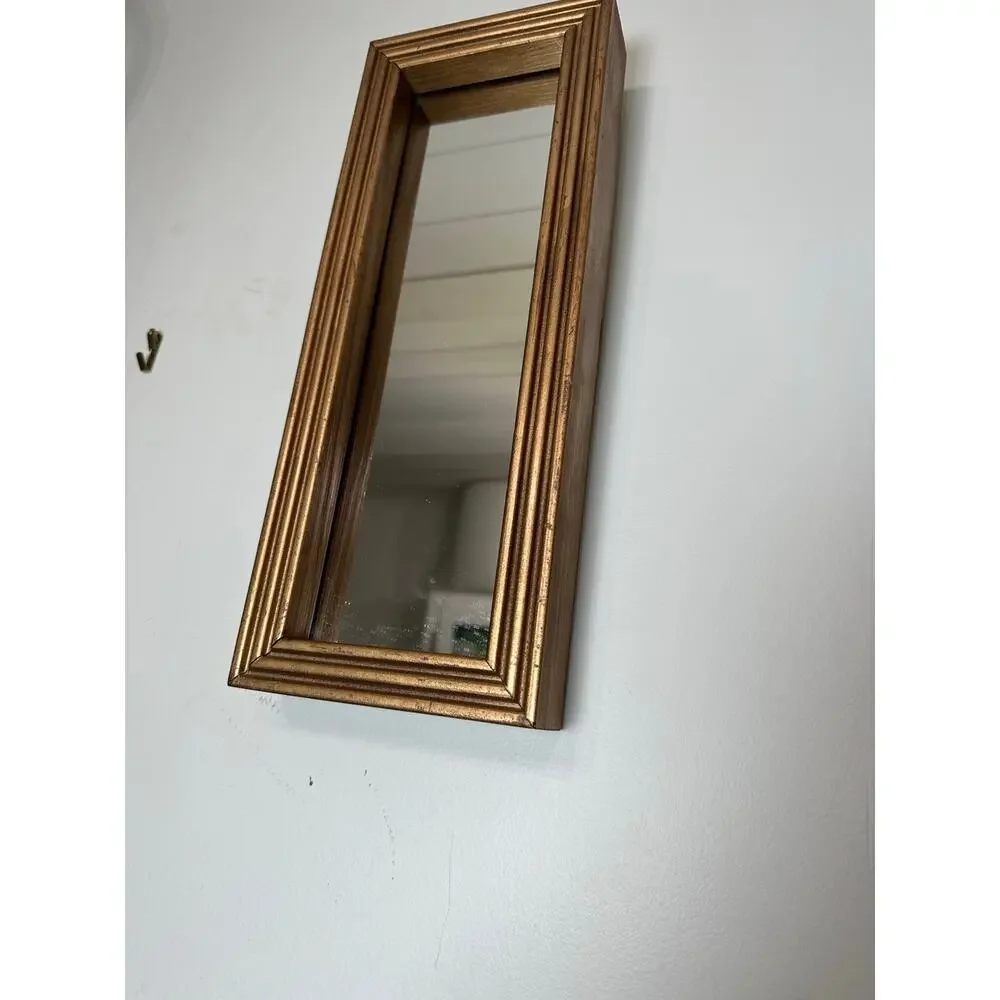 Vintage Small Rectangular Gold Gild Wall Accent Mirror French Style